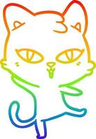 gato de dibujos animados de dibujo de línea de gradiente de arco iris vector