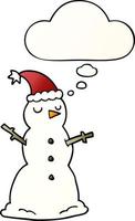 cartoon snowman and thought bubble in smooth gradient style vector