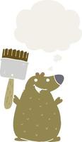 cartoon bear with paint brush and thought bubble in retro style vector