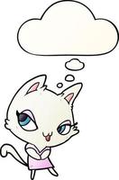 cartoon female cat and thought bubble in smooth gradient style vector