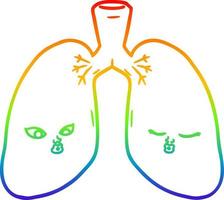 dibujo de línea de gradiente de arco iris pulmones de dibujos animados vector