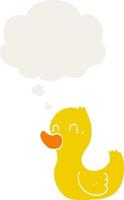 cartoon duck and thought bubble in retro style vector