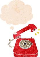 cartoon ringing telephone and thought bubble in retro textured style vector