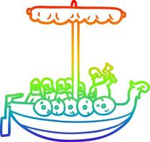 rainbow gradient line drawing cartoon vikings sailing vector