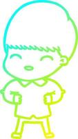 cold gradient line drawing happy cartoon boy vector