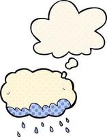 nube de lluvia de dibujos animados y burbuja de pensamiento al estilo de un libro de historietas vector