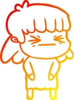 warm gradient line drawing cartoon angry girl vector