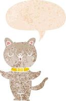 cartoon cat and speech bubble in retro textured style vector