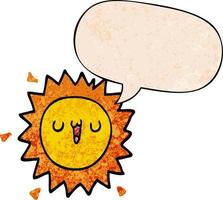 cartoon sun and speech bubble in retro texture style vector