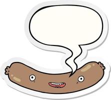 cartoon sausage and speech bubble sticker vector