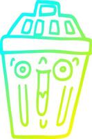 cold gradient line drawing cartoon waste bin vector