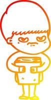 warm gradient line drawing annoyed cartoon boy vector