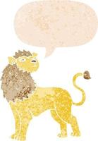 cartoon lion and speech bubble in retro textured style vector