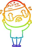 rainbow gradient line drawing cartoon bearded man crying vector