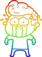 rainbow gradient line drawing cartoon crying man vector