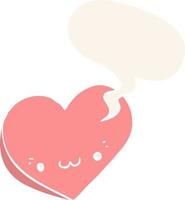 cartoon love heart and face and speech bubble in retro style vector