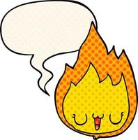 cartoon flame and face and speech bubble in comic book style vector