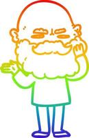 rainbow gradient line drawing cartoon man with beard frowning vector