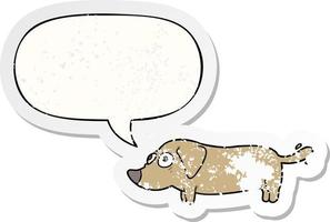 cartoon little dog and speech bubble distressed sticker vector