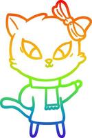 gato de dibujos animados de dibujo de línea de gradiente de arco iris vector