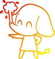 warm gradient line drawing cute cartoon elephant spouting water vector