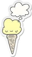 cartoon ice cream with face and thought bubble as a printed sticker vector