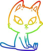 dibujo de línea de gradiente de arco iris gato de dibujos animados confundido vector