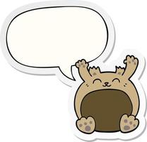 cartoon bear and speech bubble sticker vector