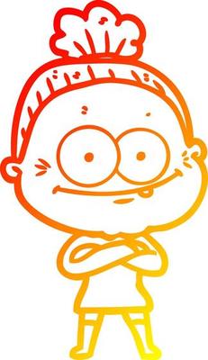 warm gradient line drawing cartoon happy old woman