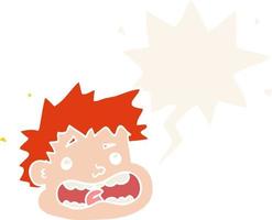 cartoon frightened face and speech bubble in retro style vector