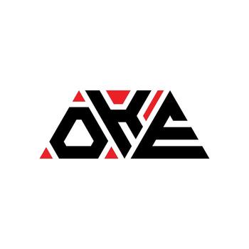 OKE triangle letter logo design with triangle shape. OKE triangle logo design monogram. OKE triangle vector logo template with red color. OKE triangular logo Simple, Elegant, and Luxurious Logo. OKE