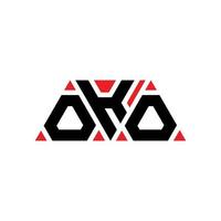 OKO triangle letter logo design with triangle shape. OKO triangle logo design monogram. OKO triangle vector logo template with red color. OKO triangular logo Simple, Elegant, and Luxurious Logo. OKO