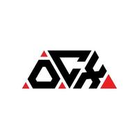 OCX triangle letter logo design with triangle shape. OCX triangle logo design monogram. OCX triangle vector logo template with red color. OCX triangular logo Simple, Elegant, and Luxurious Logo. OCX