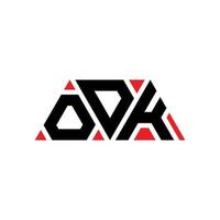 ODK triangle letter logo design with triangle shape. ODK triangle logo design monogram. ODK triangle vector logo template with red color. ODK triangular logo Simple, Elegant, and Luxurious Logo. ODK