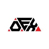 OEX triangle letter logo design with triangle shape. OEX triangle logo design monogram. OEX triangle vector logo template with red color. OEX triangular logo Simple, Elegant, and Luxurious Logo. OEX