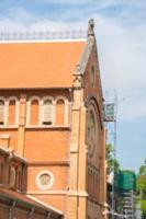 Focus Saigon Notre-Dame Cathedral Basilica, Basilica of Our Lady of The Immaculate Conception in Ho Chi Minh City, Saigon, Vietnam under renovation with blue sky background. photo