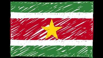 drapeau du pays national du suriname marqueur ou croquis au crayon vidéo d'animation en boucle video