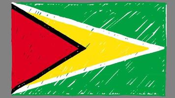 Guyana National Country Flag Marker or Pencil Sketch Looping Animation Video