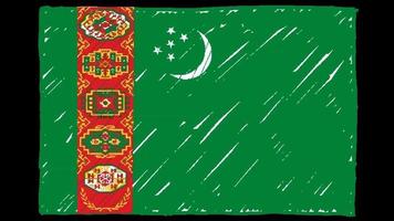 marcador de la bandera nacional del país de turkmenistán o video de animación en bucle de dibujo a lápiz