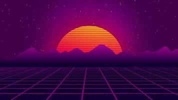 Retro-Land, Retro-futuristische Sci-Fi-nahtlose Schleife der 80er Jahre, Retro-Hintergrundanimation Low-Poly-Terrain, Retro-Hintergrund der 1980er Jahre und ein fluoreszierender visueller Hintergrund, Retro-Neon-Hintergrund im Stil der 80er Jahre video