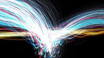 arrière-plan abstrait d'onde et de lumières de particules numériques, lignes de lumières rougeoyantes, arrière-plan abstrait de concept de données de lignes de particules fluides, boucle infinie de lignes d'onde abstraites, lignes de fibre optique bleues numériques video