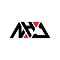 NHJ triangle letter logo design with triangle shape. NHJ triangle logo design monogram. NHJ triangle vector logo template with red color. NHJ triangular logo Simple, Elegant, and Luxurious Logo. NHJ