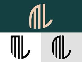 Creative Initial Letters ML Logo Designs Bundle. vector