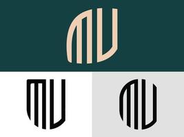 Paquete de diseños de logotipo de letras iniciales creativas mv. vector