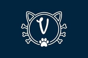 Diseños del logotipo de la letra v del monograma del gato. vector