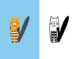 lindos diseños de logotipos de letras v de gatos. vector