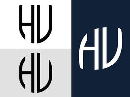 Creative Initial Letters HU Logo Designs Bundle. vector