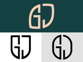 Paquete de diseños de logotipo de letras iniciales creativas gj. vector