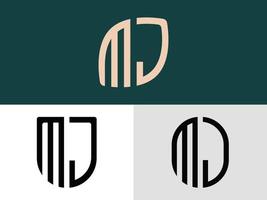 Paquete de diseños de logotipo de letras iniciales creativas mj. vector