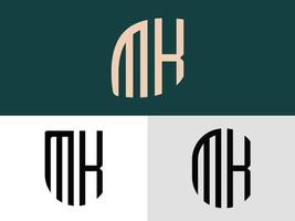 paquete de diseños de logotipo mk de letras iniciales creativas. vector